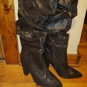 Cape Robbin black sparkle over the knee boots